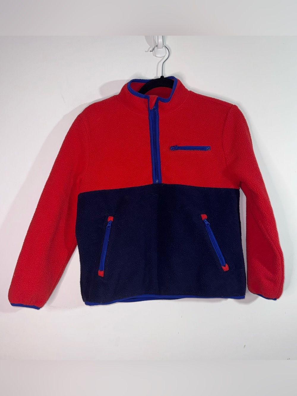Gap Kids Arctic Fleece Boys M 8-9 Red Navy Colorblock Half Zip Pullover